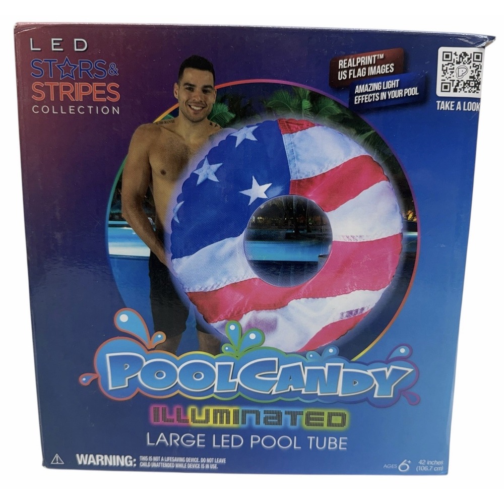 PoolCandy Illuminated LED Pool Tube Stars & Stripes 42" Float Light Up NEW